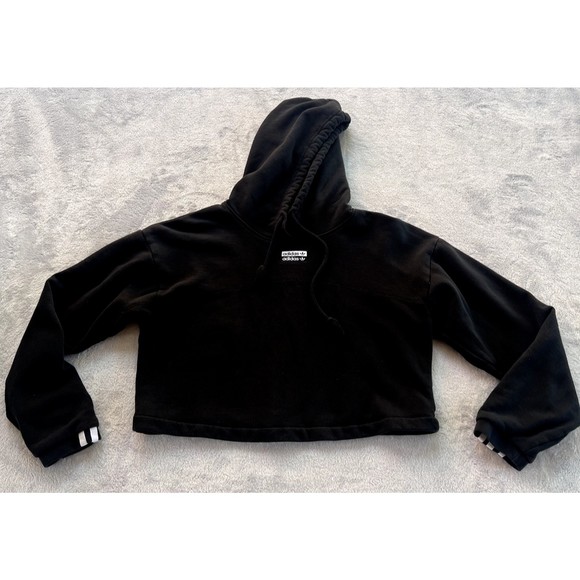 adidas Tops - Adidas Hoodie Womens S R.y.v Cropped Sweatshirt Black Logo 3 Stripes Athletic‎